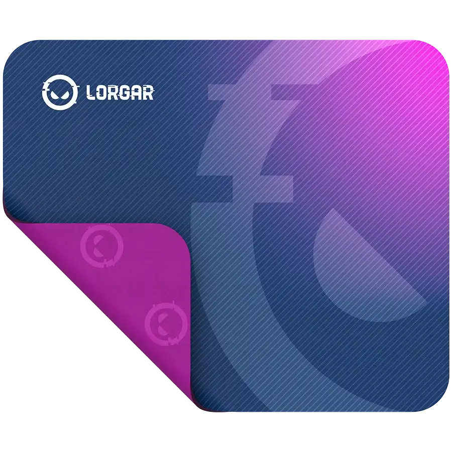 Lorgar logós egérpad nagy kék és lila F szimbólummal.