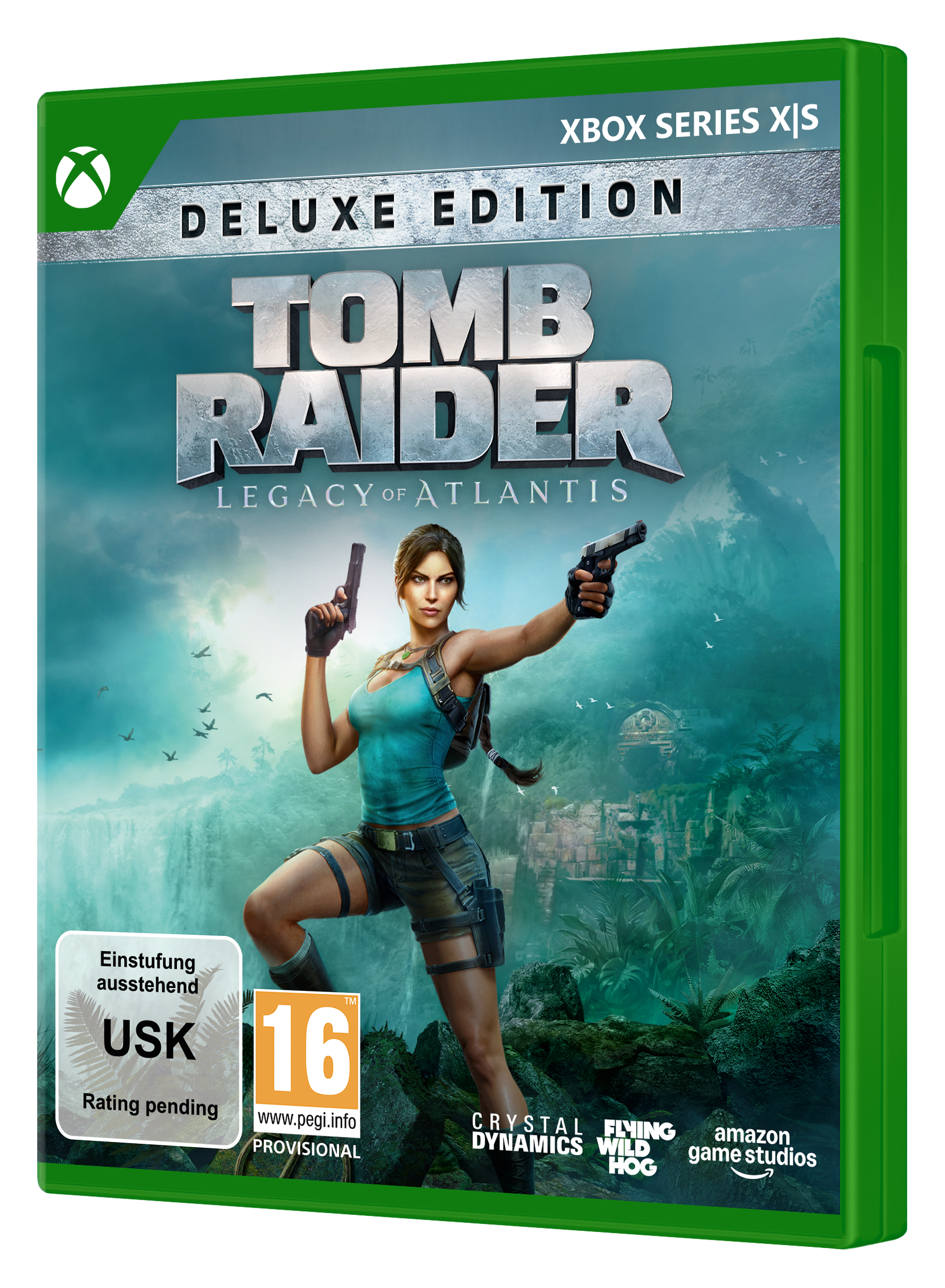 Tomb Raider Deluxe Edition für Xbox Series X|S mit Lara Croft und Dschungel-Szenerie.