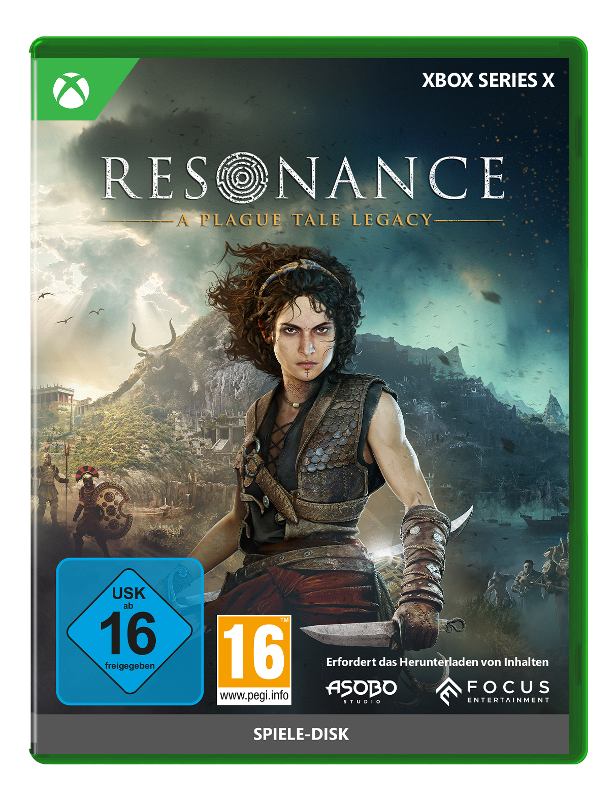 Copertina: Donna con capelli scuri e armatura, con logo Xbox Series X.