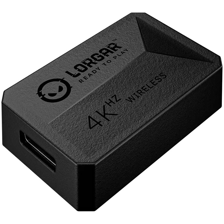 Egy fekete Lorgar 4KHz vezeték nélküli egység USB-C porttal.