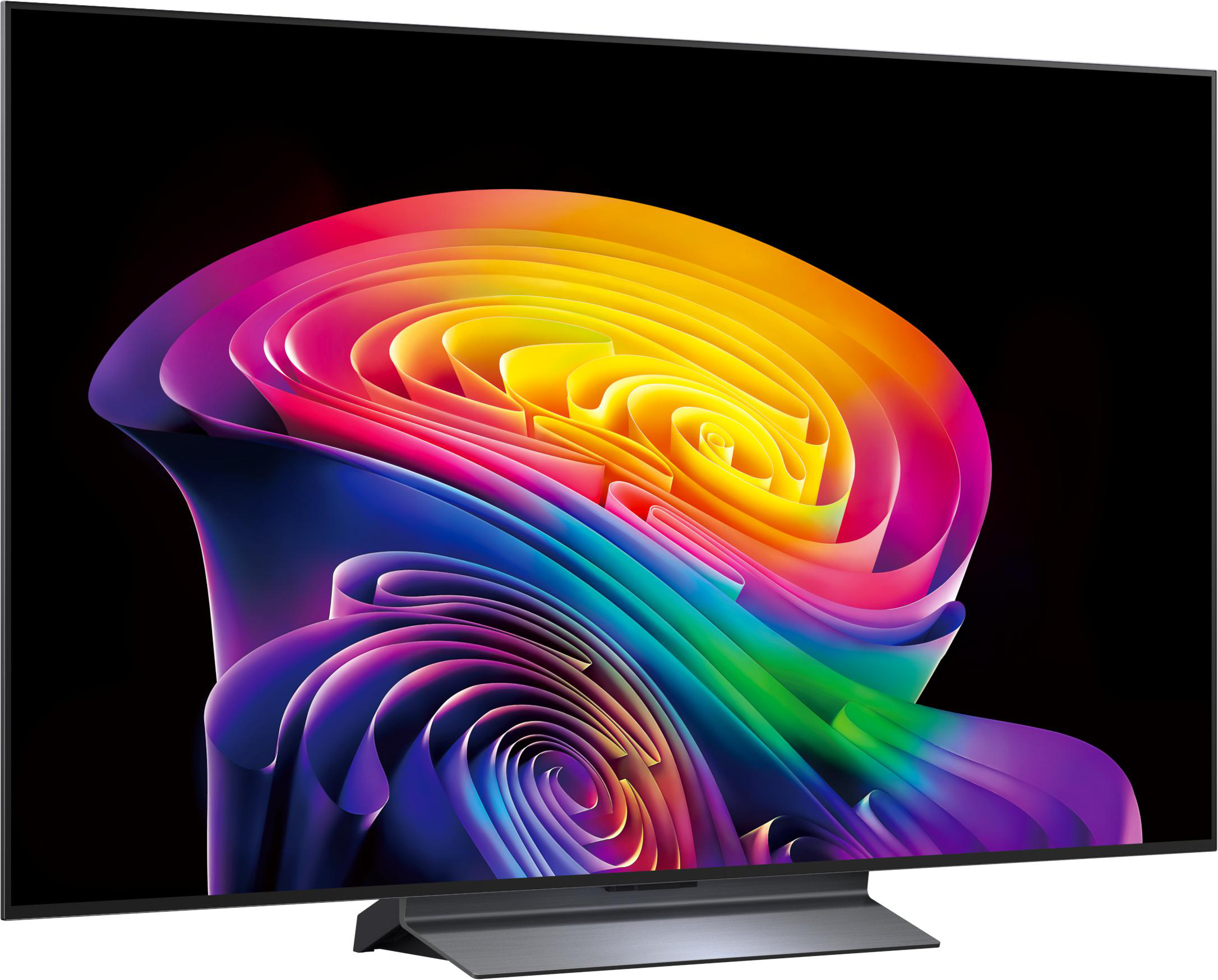 Ein moderner Fernseher mit einem bunten, abstrakten Muster auf dem Bildschirm.