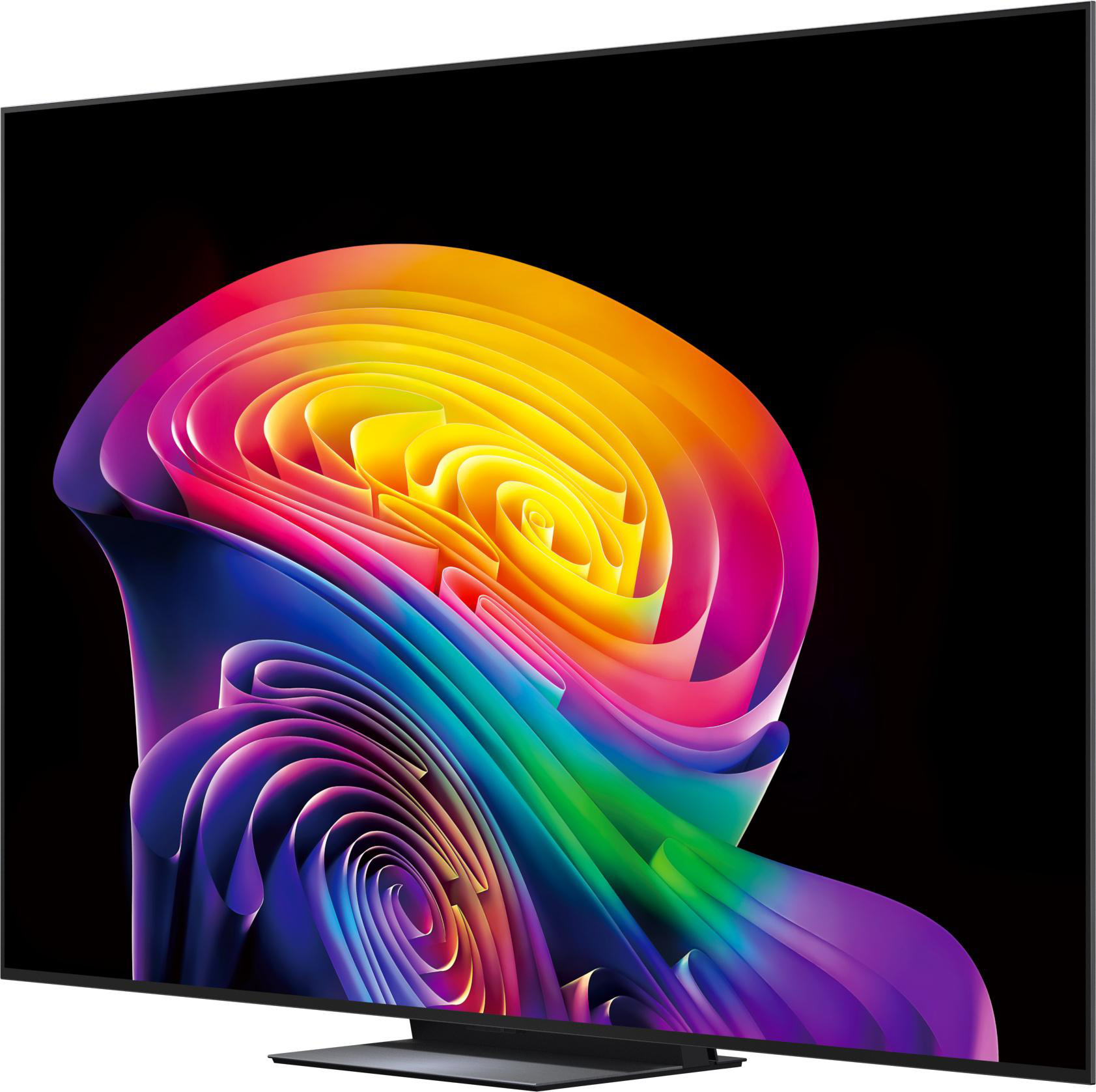 Ein moderner Fernseher mit einem abstrakten, bunten Bildschirmschoner.