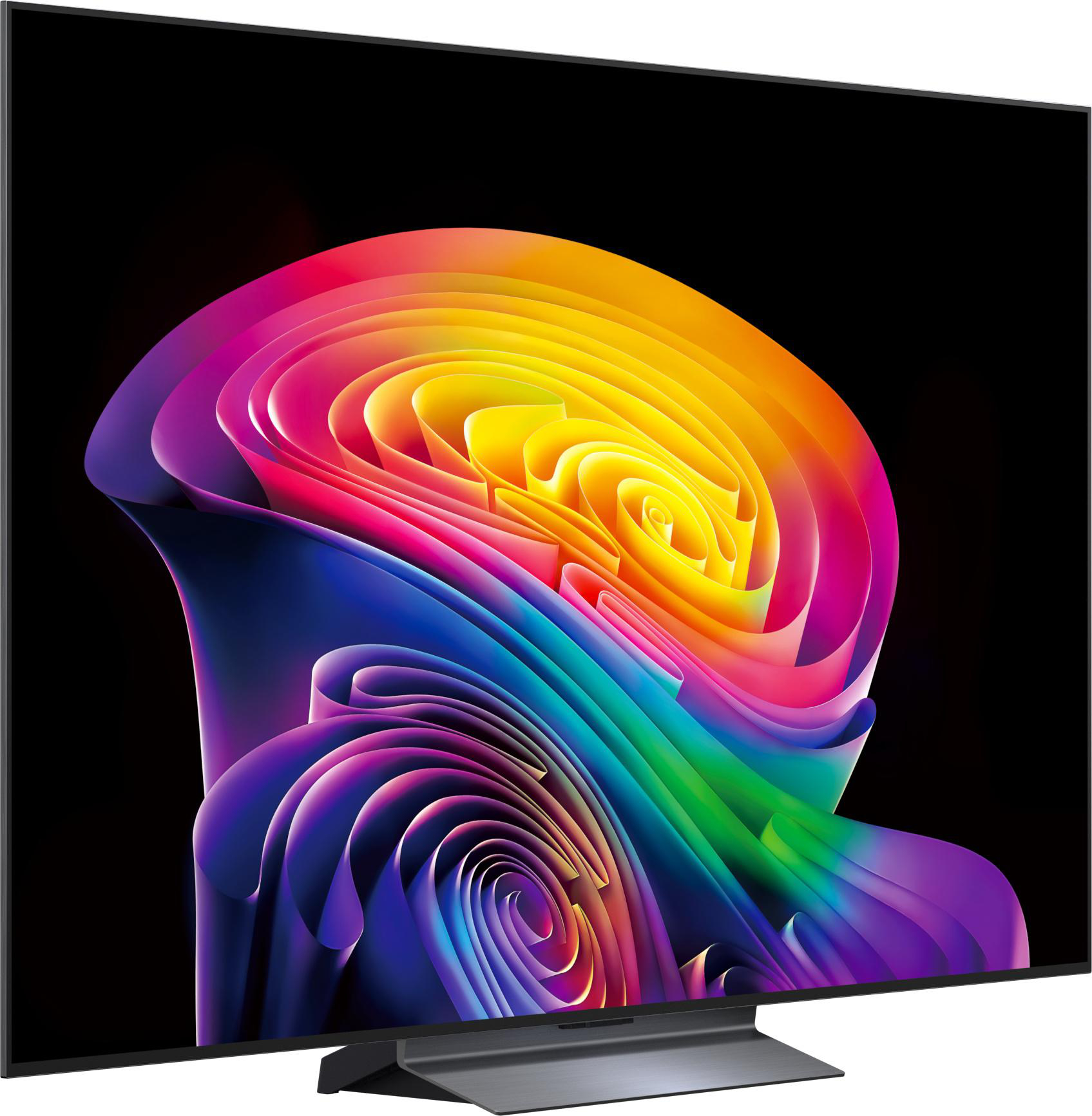 Ein moderner Fernseher mit einem abstrakten, bunten Hintergrund.