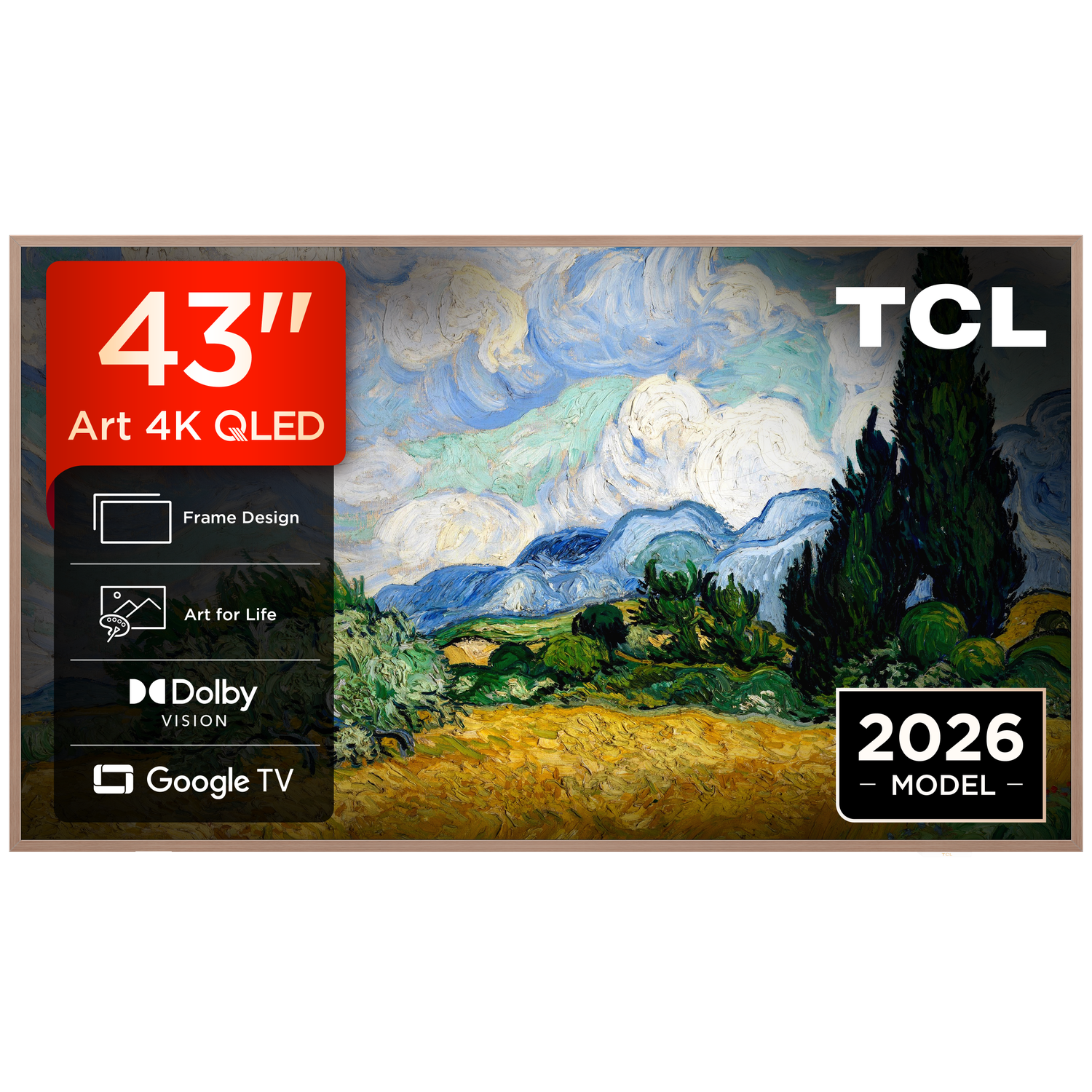 TCL 43" Art 4K QLED TV with Van Gogh artwork, Dolby Vision, Google TV.