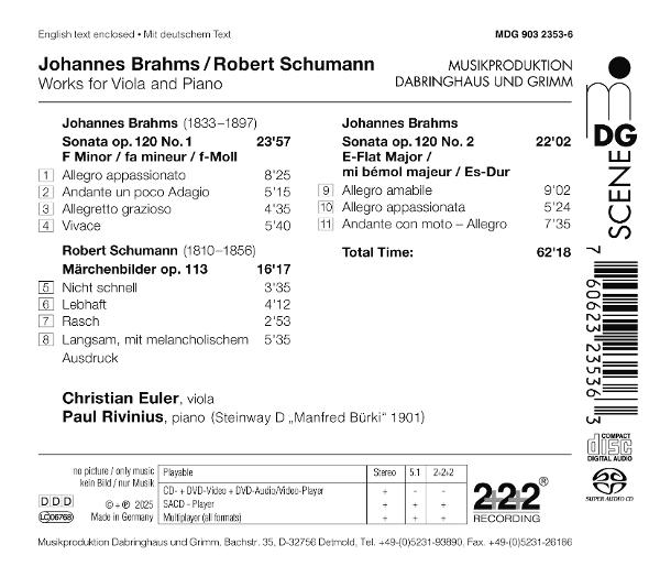 CD-Cover mit Werken von Brahms und Schumann, Titelliste und Interpreten.
