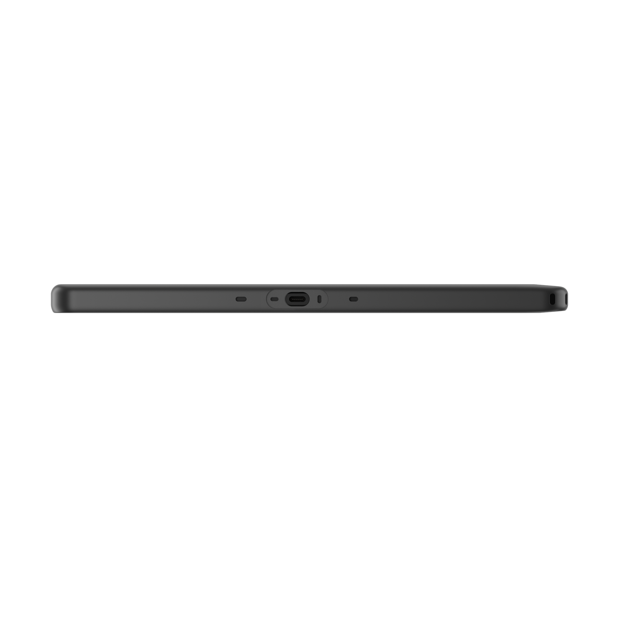 Graues Ladegehäuse mit USB-C-Anschluss und Lautsprechergittern.