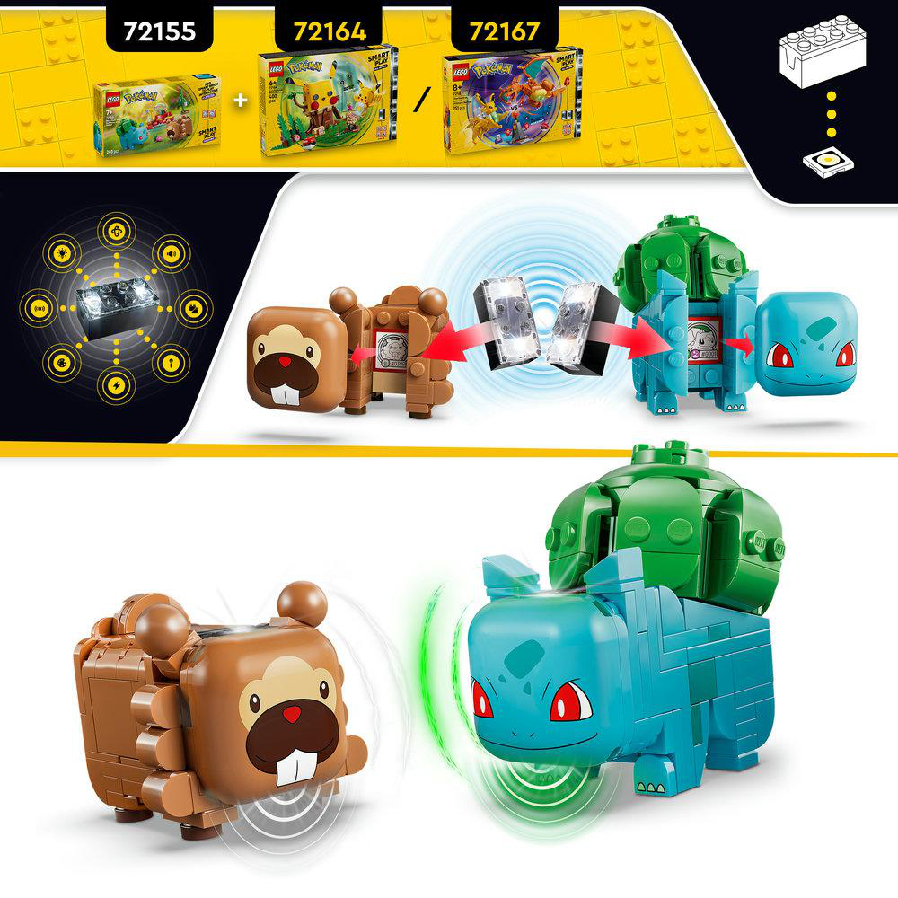 LEGO Pokémon Bausteine: Enton und Digda mit interaktiven Elementen.