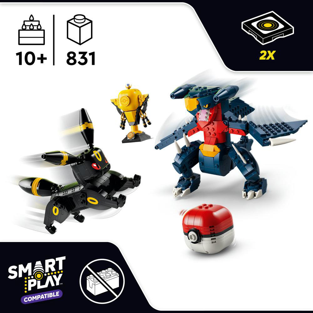 LEGO Pokémon-Set mit Garchomp, Pikachu, und einem Pokeball.