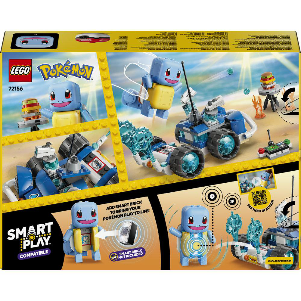 Lego Pokémon-Spielzeugbox mit Squirtle-Figuren und Fahrzeugen.