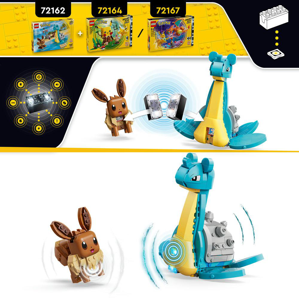 Eevee und Lapras Pokémon LEGO Sets. Boxen Nr. 72162, 72164, 72167.
