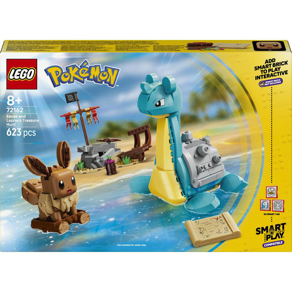 LEGO Pokémon Bauset mit Eevee, Lapras, Schatzkarte und Inselkulisse.