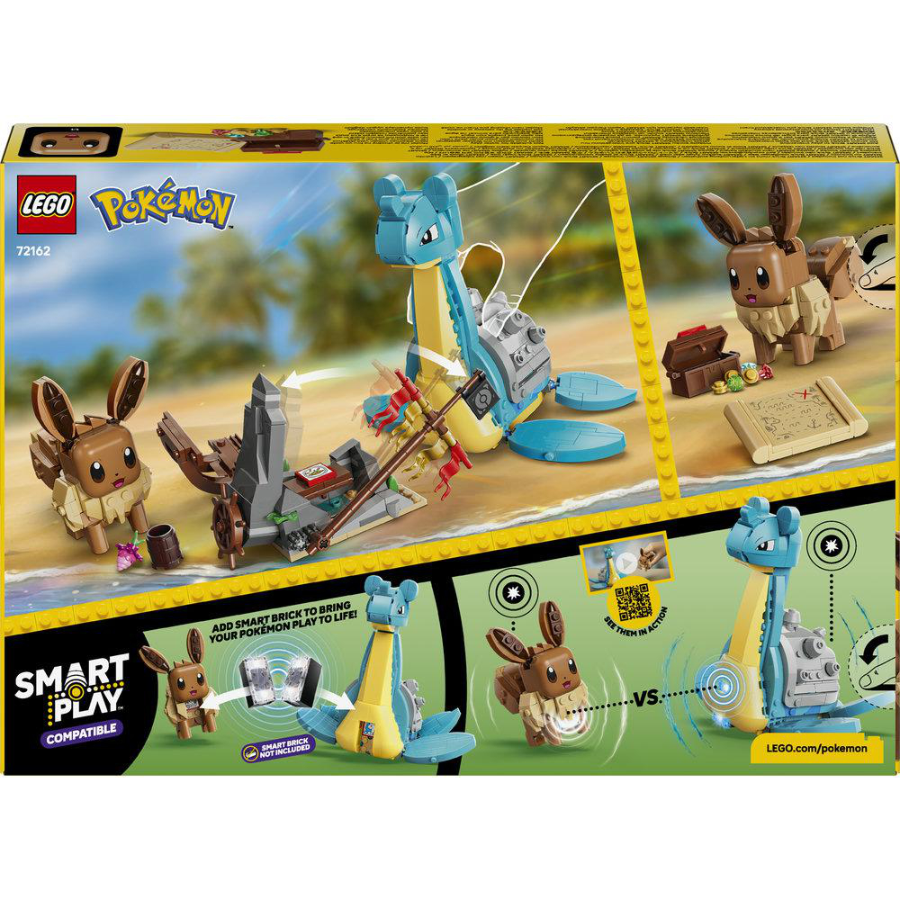 LEGO Pokémon Set mit Lapras und Evoli, Spielzeugboot und Schatzkarte.