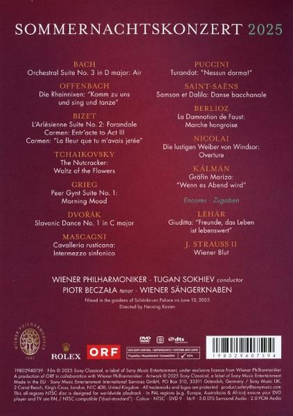 Rückseite einer DVD-Hülle mit Konzertprogramm und Logos.