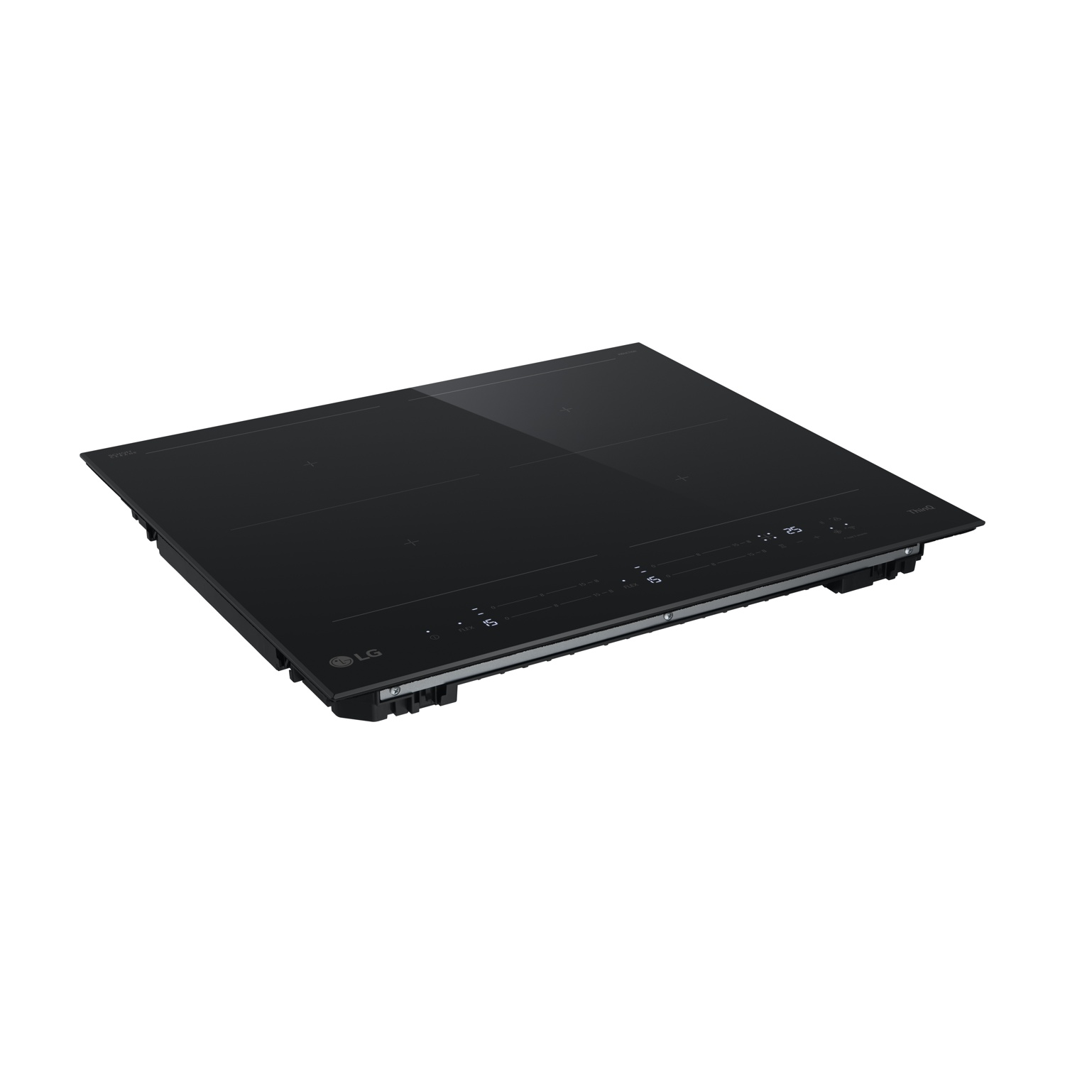 Piano cottura a induzione nero con controlli touch e logo LG.