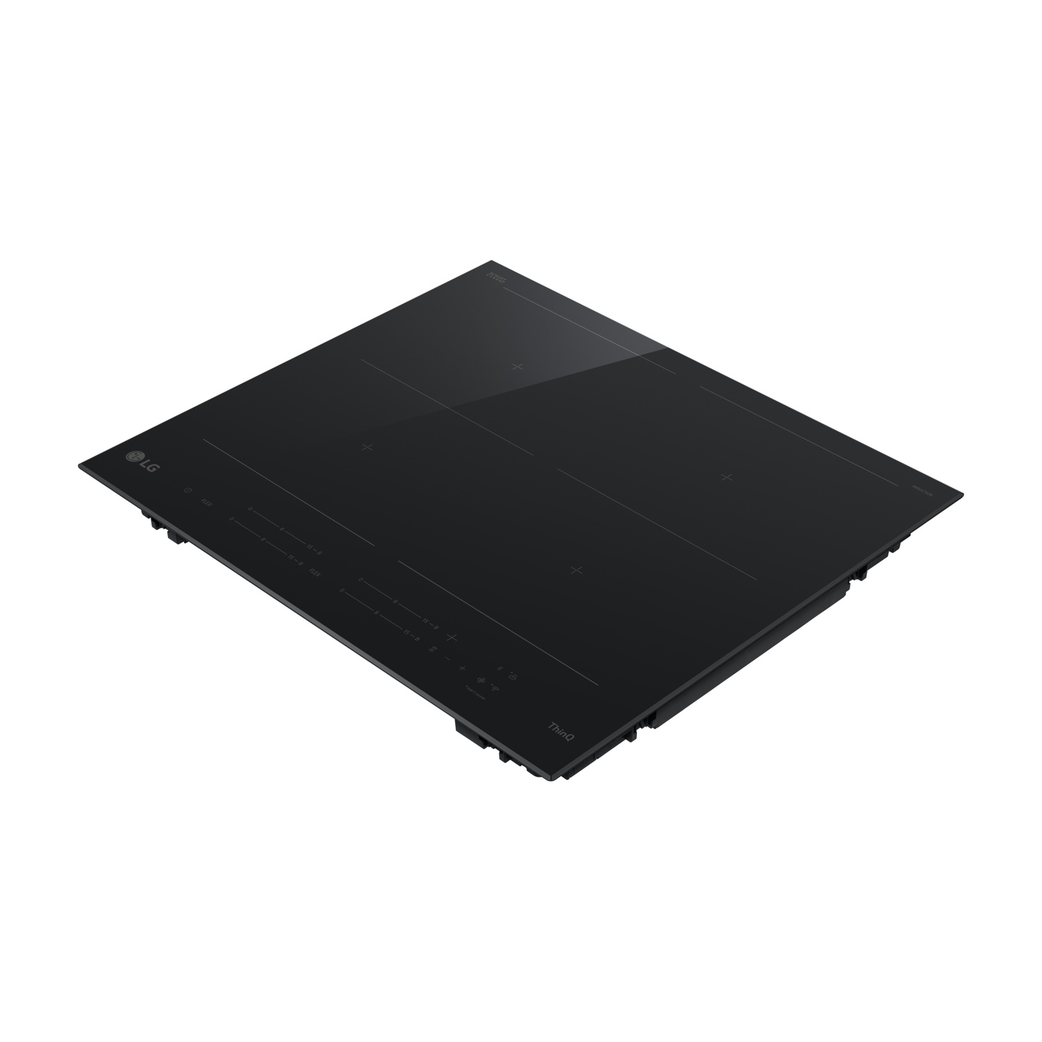 Piano cottura a induzione LG ThinQ nero con quattro zone e comandi touch.