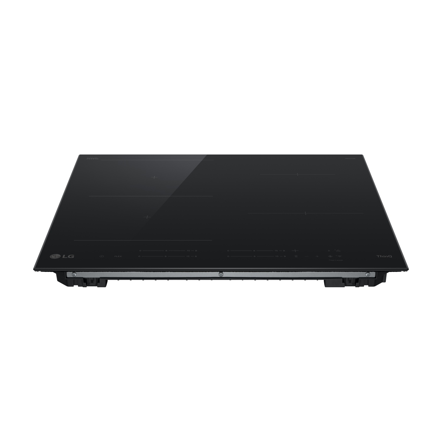 Piano cottura a induzione nero con controlli touch e logo LG.