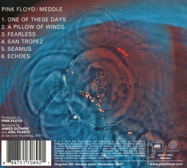Pink Floyd Meddle Albumcover mit Wellen und Songliste