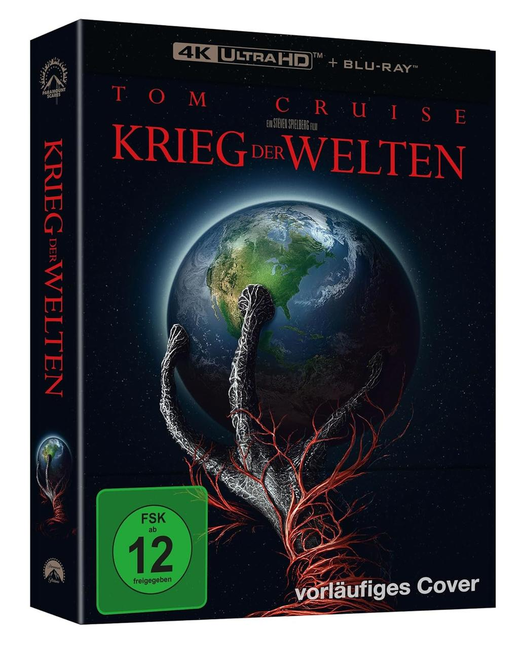 Cover von Krieg der Welten 4K UHD Blu-ray mit Erde und Tentakeln.