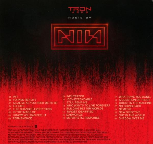 Album-Cover mit rotem Hintergrund, NINE INCH NAILS-Logo und Trackliste.