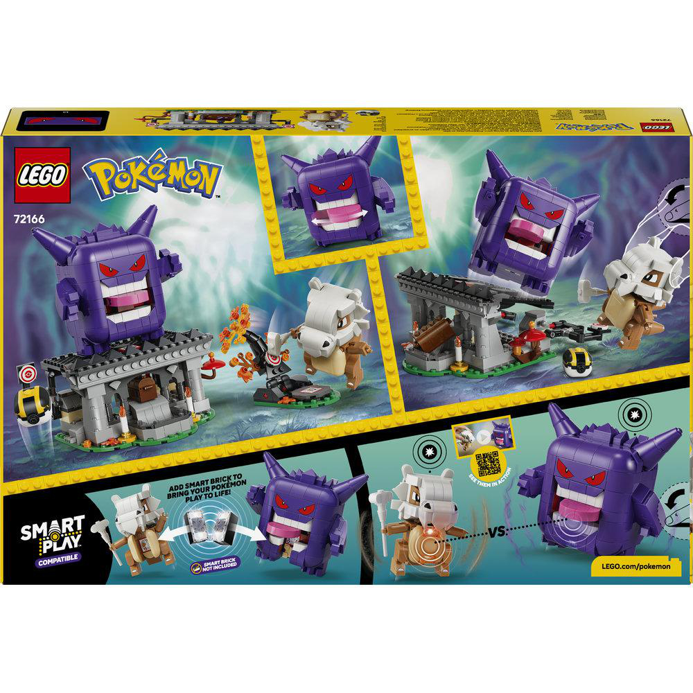 LEGO Pokémon Box mit Gengar und Sandamer. Spielszenen und Smart-Play-Kompatibilität.