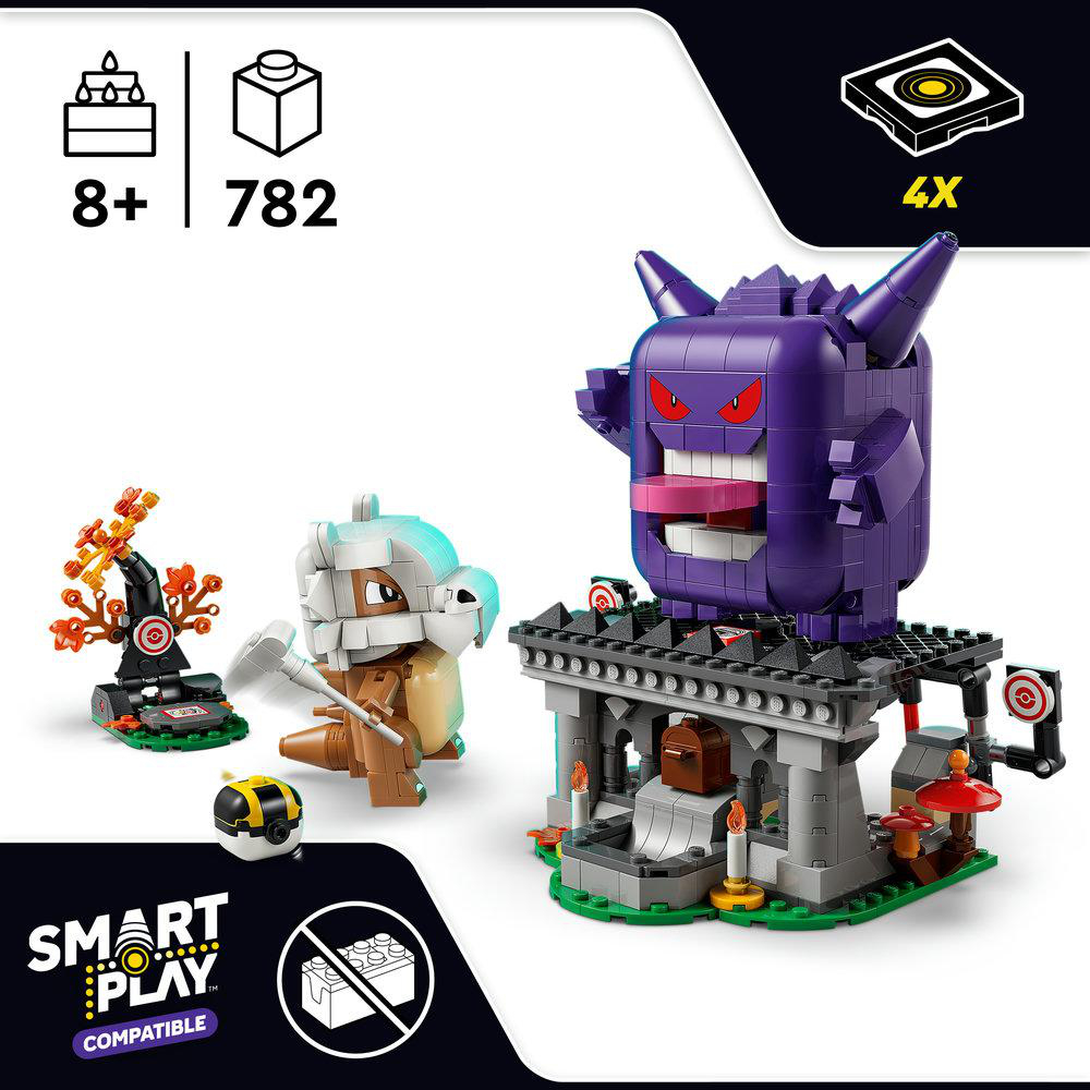 LEGO-Set mit Gengar, Snorlax und einem Baum. Für Kinder ab 8 Jahren.