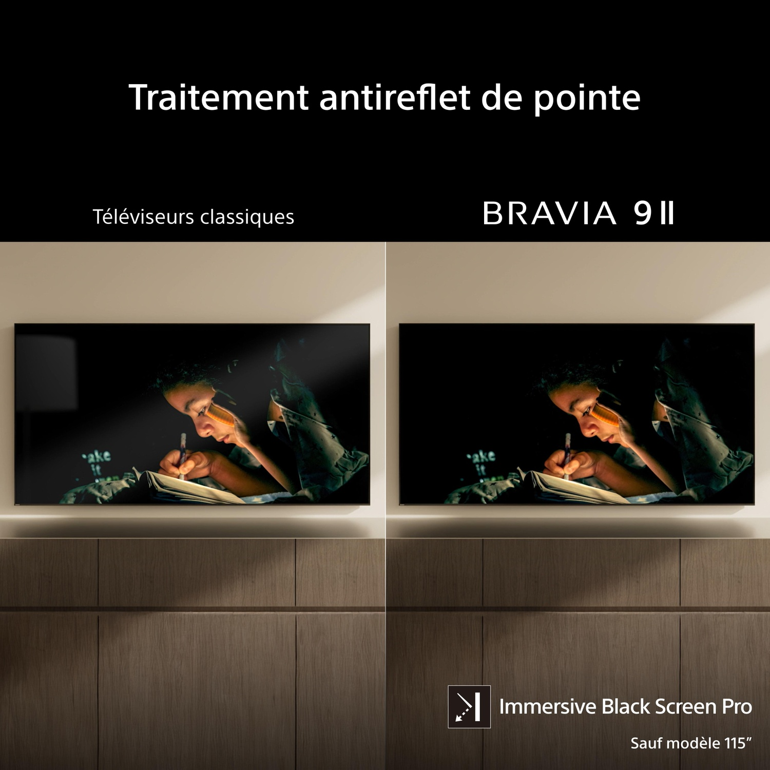 TV-vergelijking: Links klassiek, rechts BRAVIA 9 II met antireflectie.