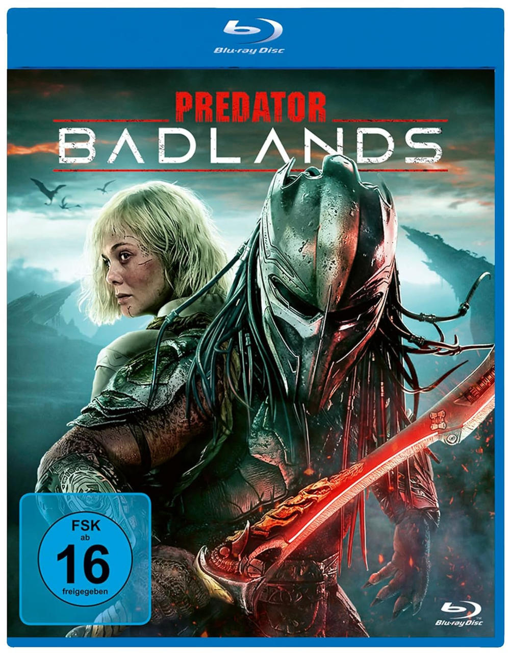 Der Predator-Film "Badlands" Blu-ray Cover mit Predator und Frau.