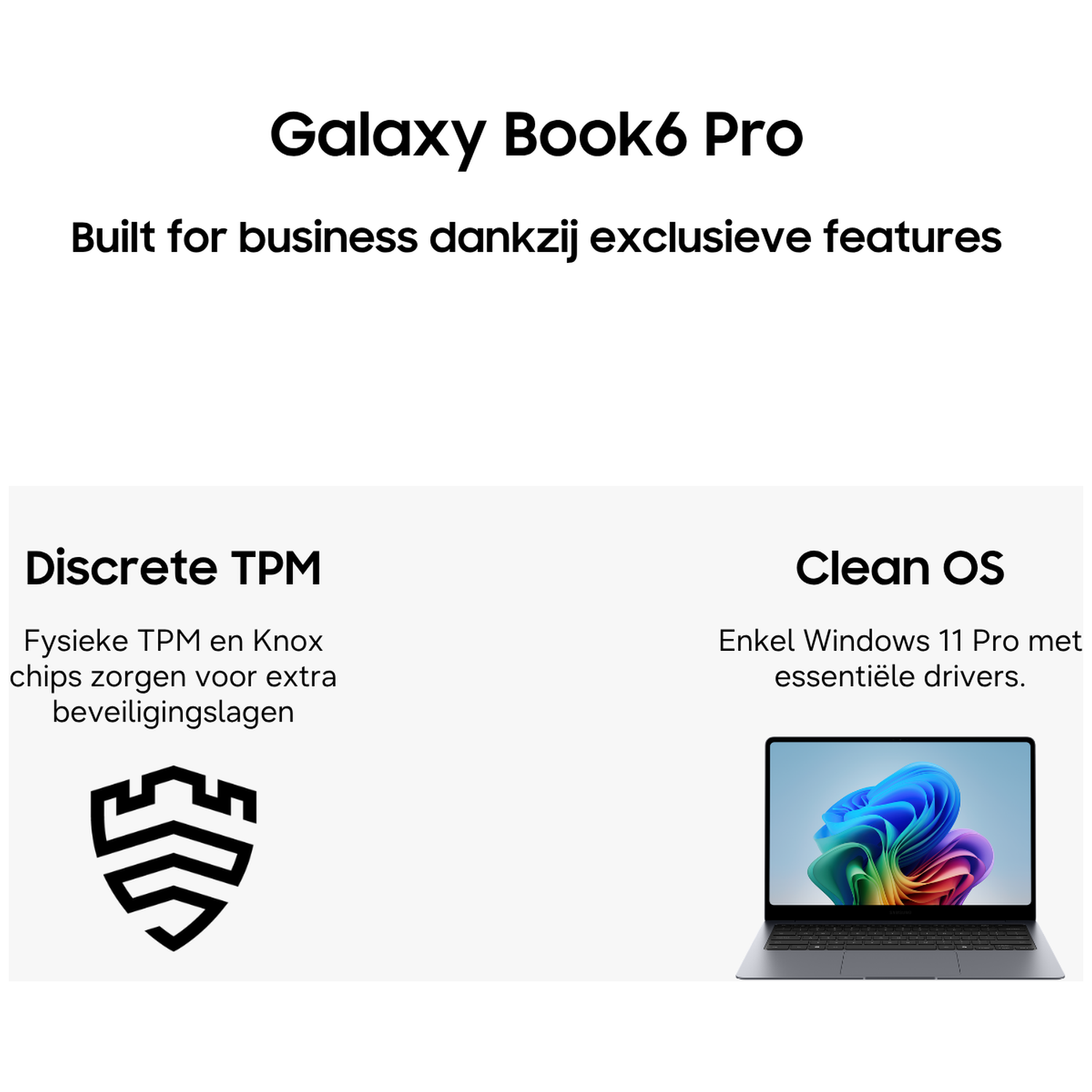 Galaxy Book6 Pro with TPM icon and laptop showing Windows logo.