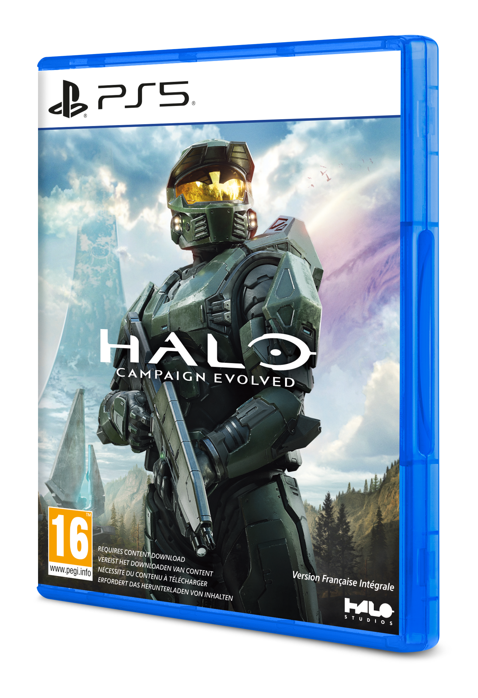 Halo Campaign Evolved PS5-Spielhülle mit Master Chief im Vordergrund.