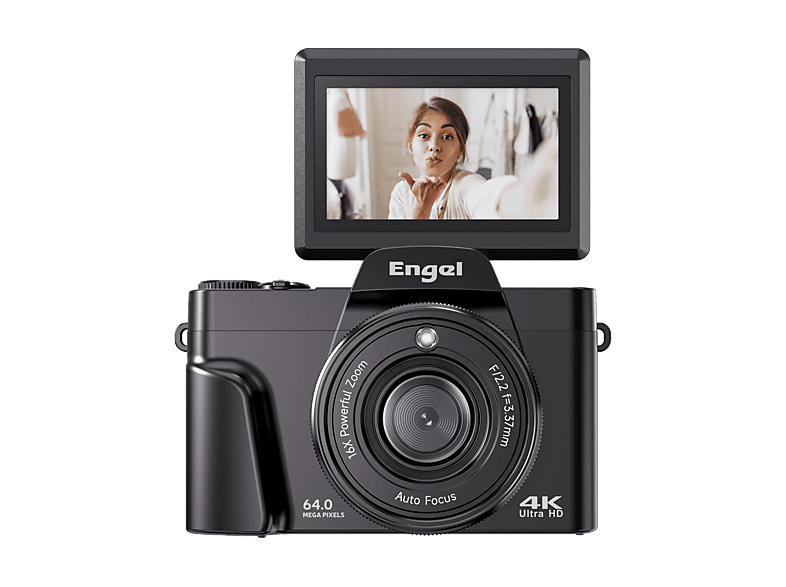 Cámara - Engel EC 3000 B, 13 MP (hasta 64MP interpolados), UHD 4K, Digital, Compacta,, 16x Zoom, Pantalla 3" Abatible, WiFi, Negro
