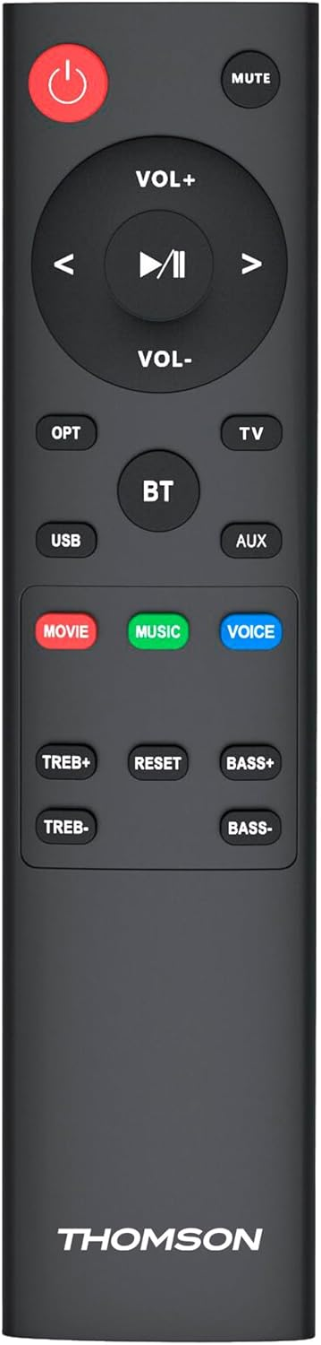 Mando Thomson negro con botones rojos, verdes, azules y grises.