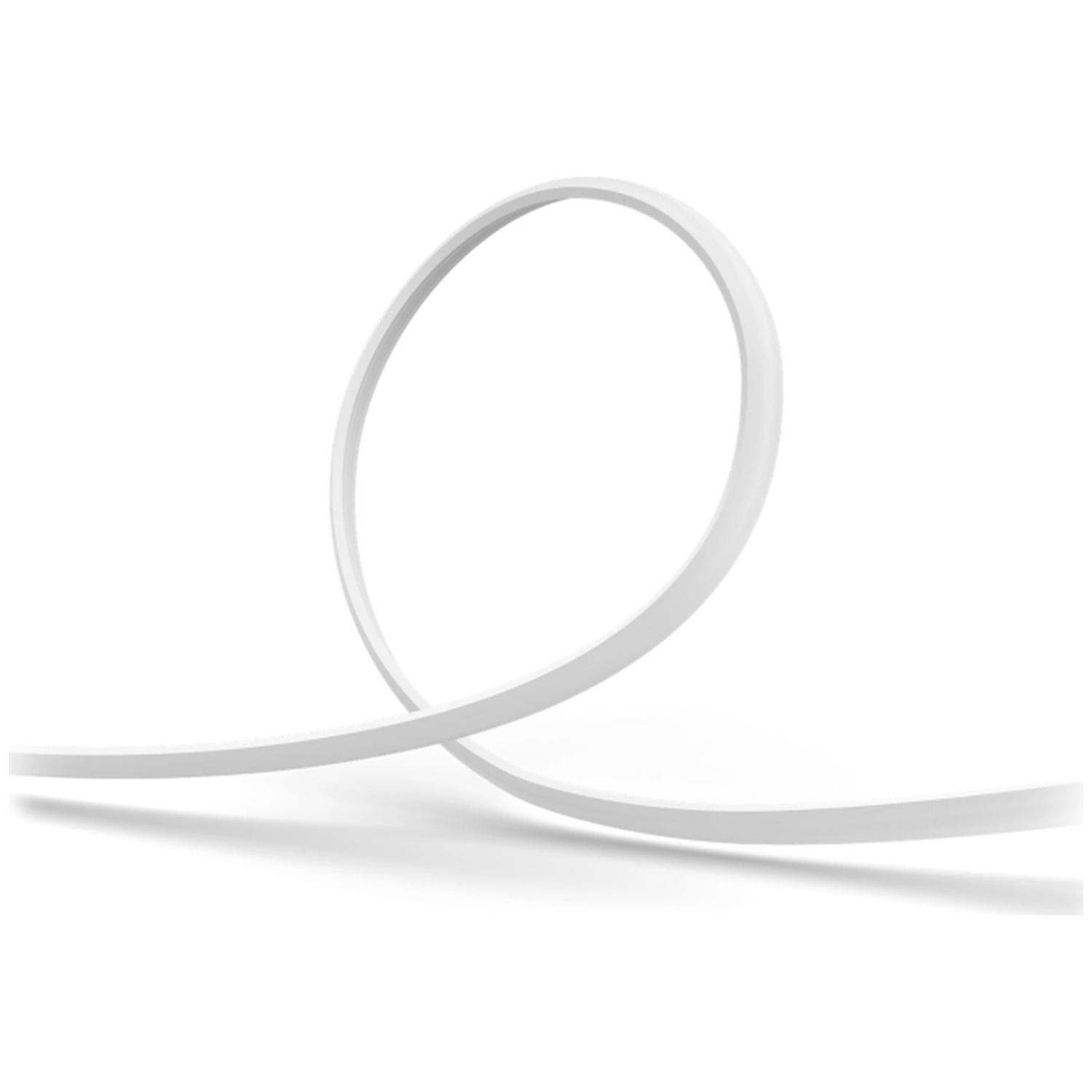 Une bande lumineuse flexible blanche forme une boucle.