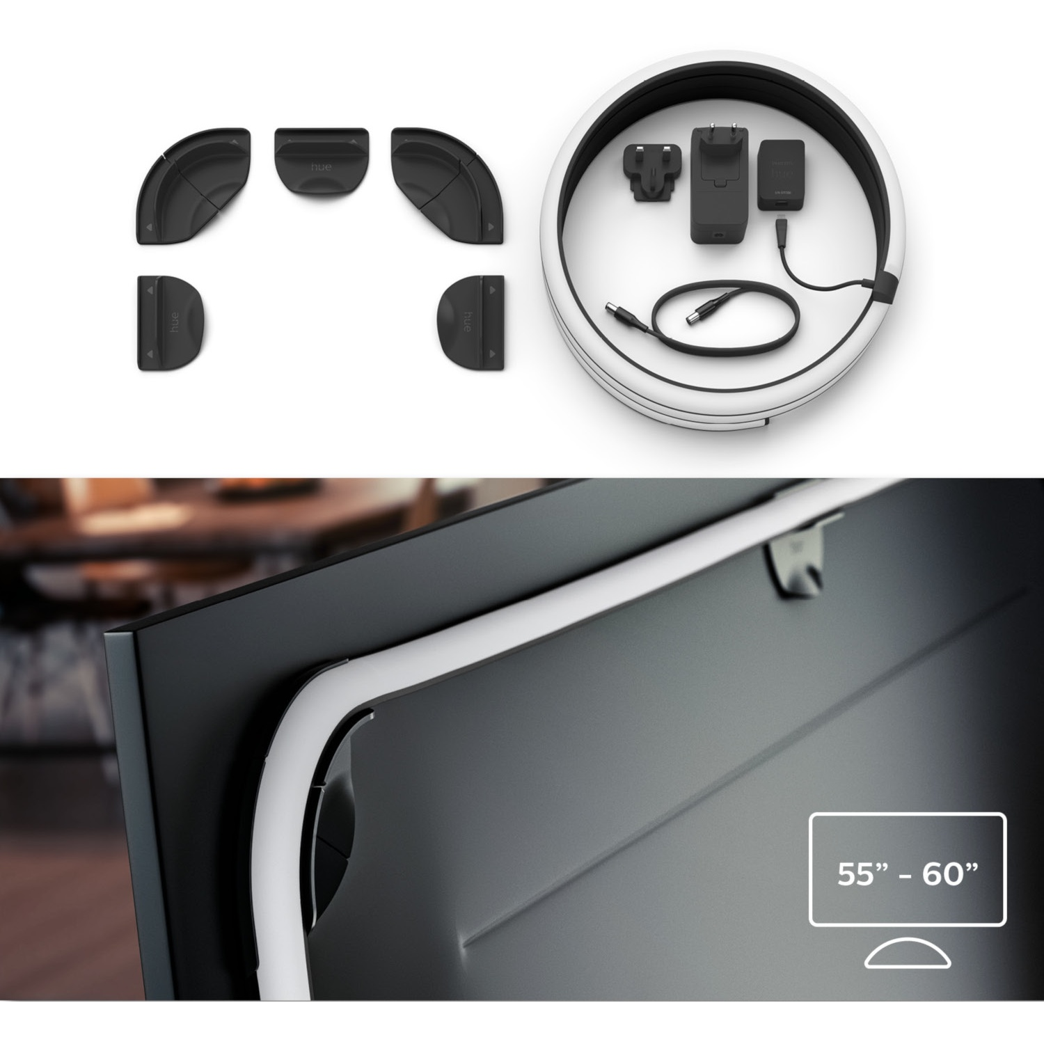 Connecteurs d'angle et droits, adaptateur secteur et câbles pour Hue Lightstrip.