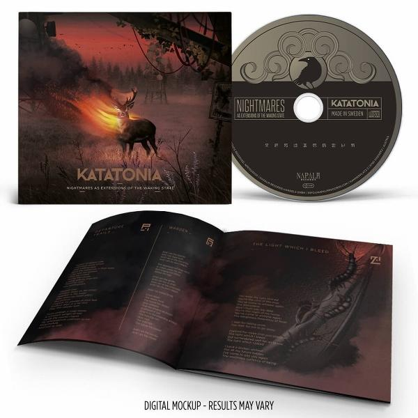 Ein Hirsch mit brennendem Geweih vor düsterer Kulisse, CD und aufgeklapptes Booklet.