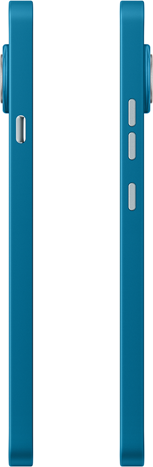 Két kék telefontok profilból, ezüst gombokkal, fehér háttéren.
