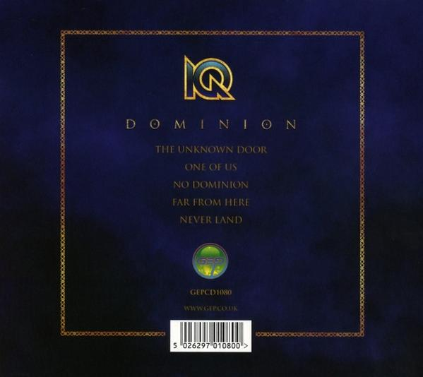 Albumcover mit Goldrand. Text liest 'DOMINION', Trackliste, GEP, GEPCD1080, WWW.GEP.CO.UK und Barcode.