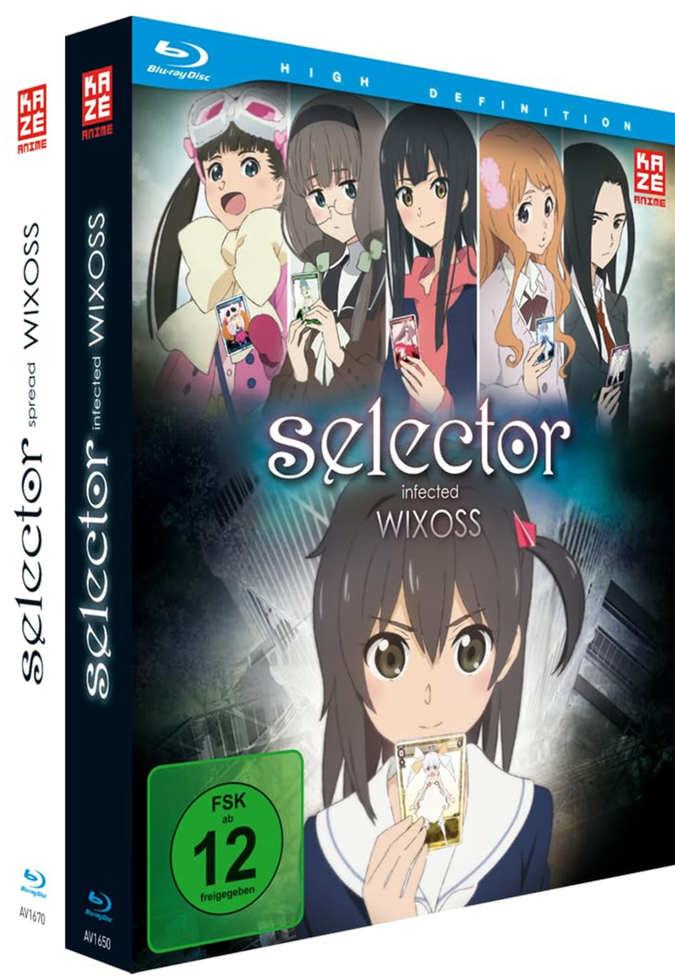 Anime Blu-ray Cover für 'selector infected WIXOSS' mit Charakteren und FSK 12 Logo.