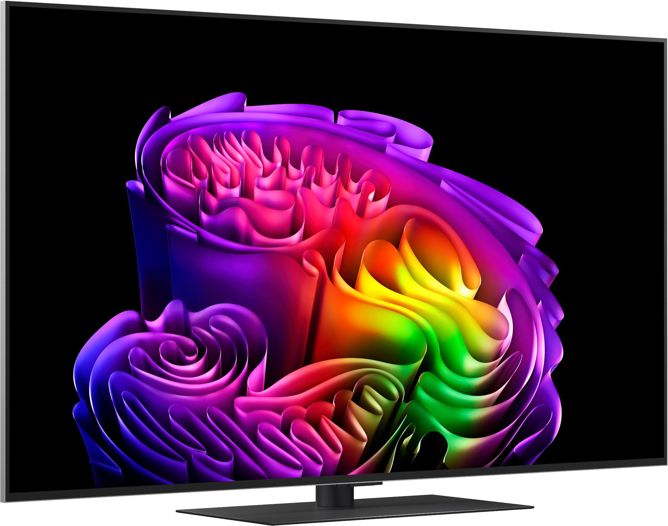 Ein moderner Fernseher mit einem bunten, abstrakten Muster auf dem Bildschirm.
