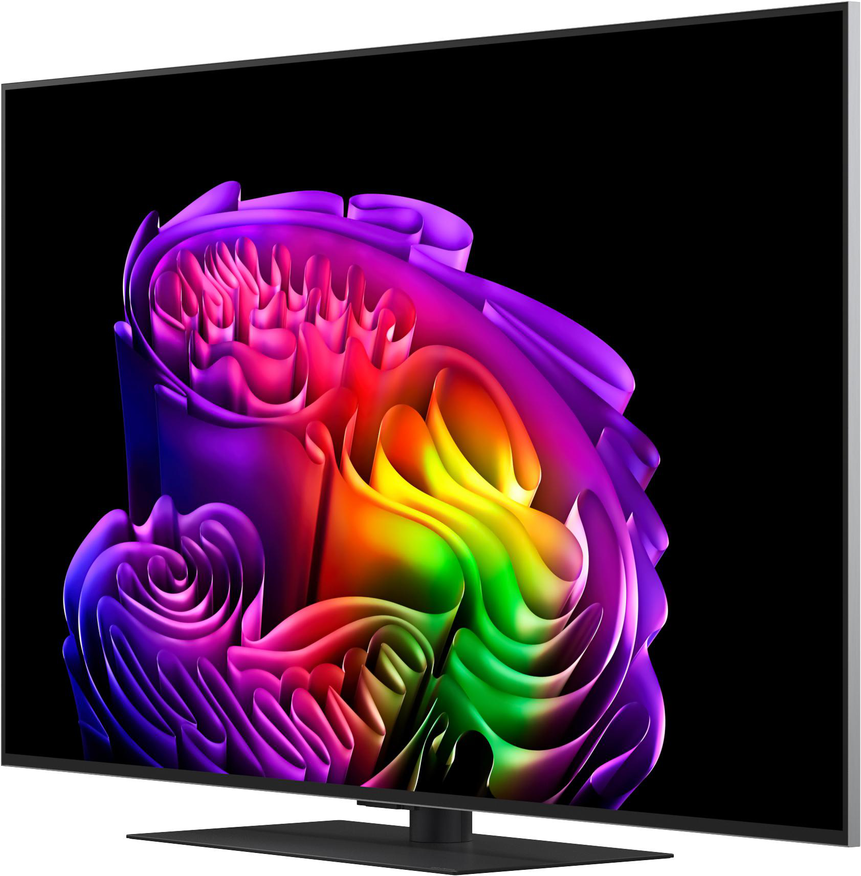 Ein moderner Fernseher mit einem abstrakten, bunten Bildschirmschoner.