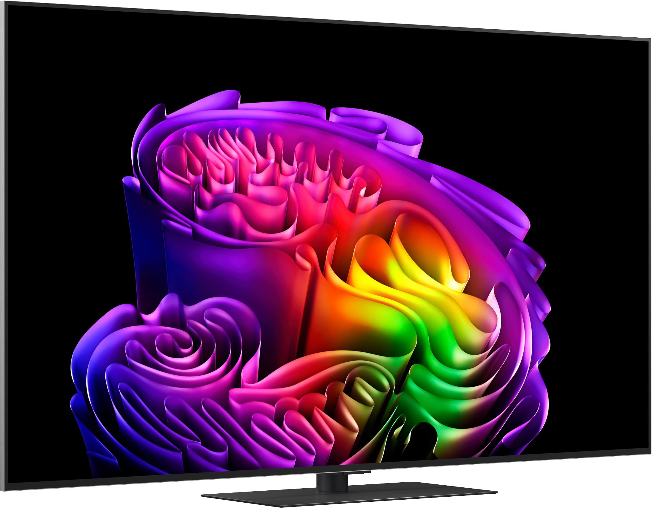 Ein moderner Fernseher zeigt ein abstraktes, farbenfrohes Muster auf dem Bildschirm.
