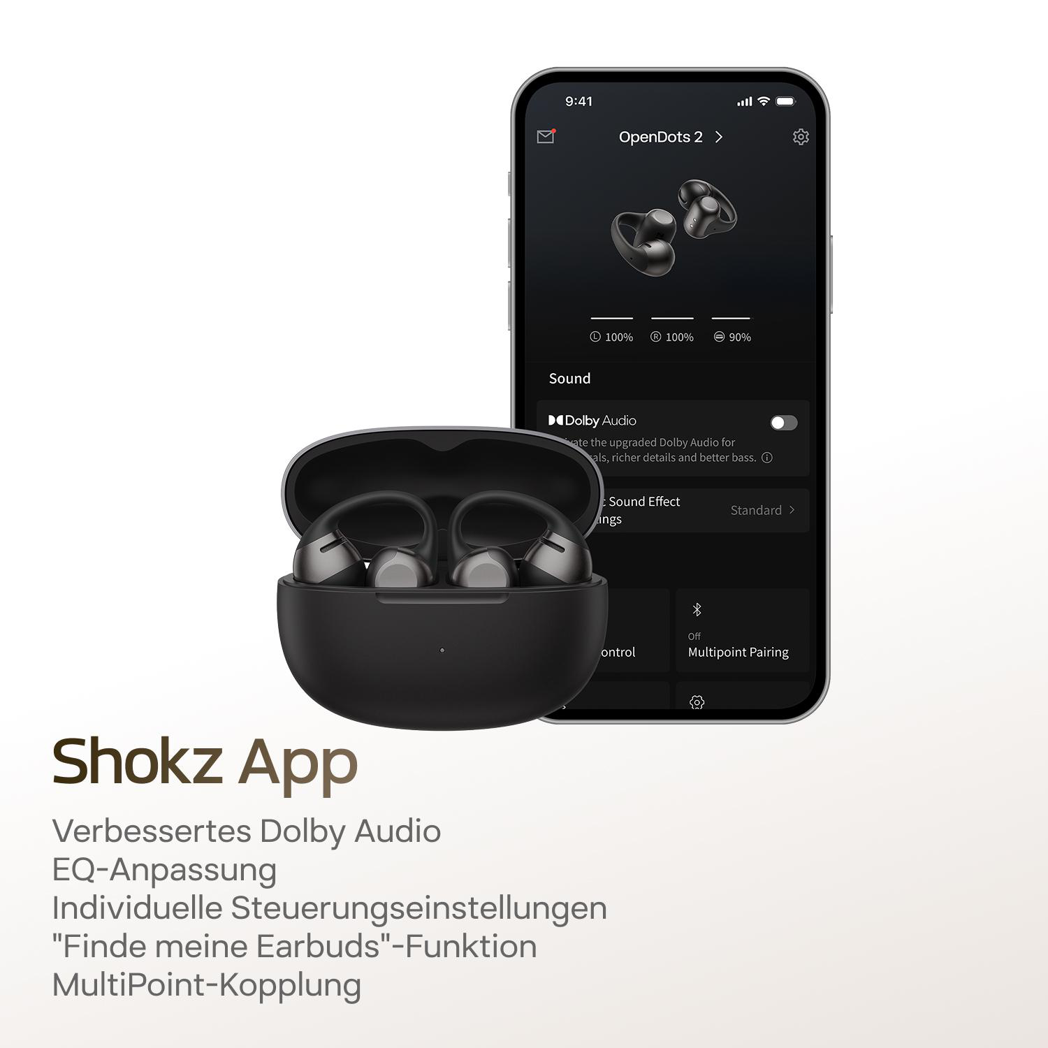 Shokz App: Kopfhörer und Smartphone-App mit Dolby Audio und EQ-Anpassung.