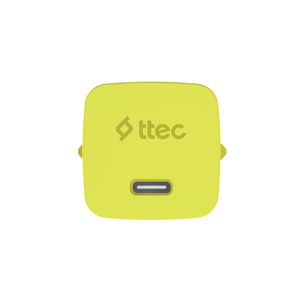 Ttec logolu parlak sarı USB-C adaptörü.