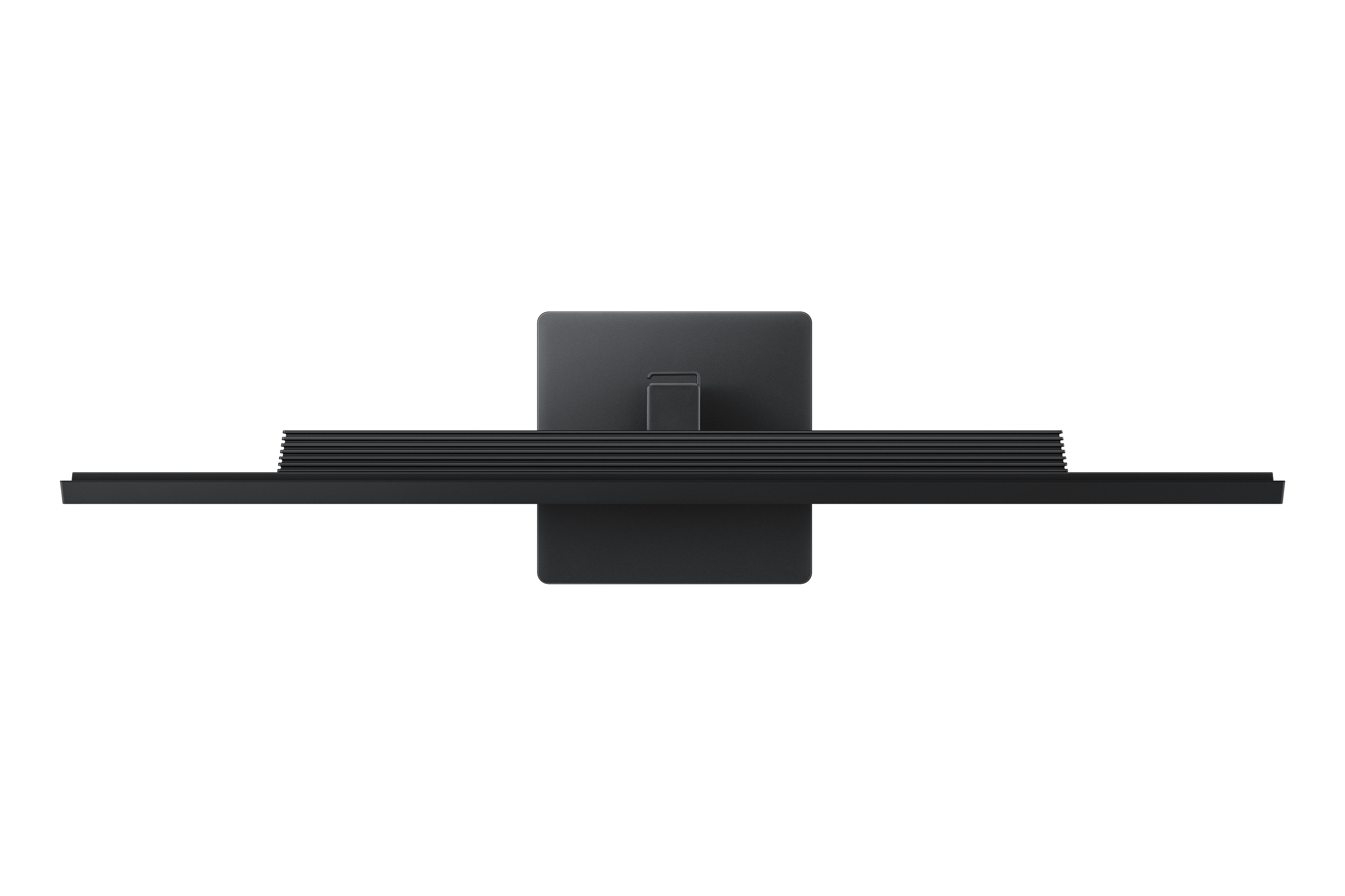 A black monitor base with a slim, horizontal screen.