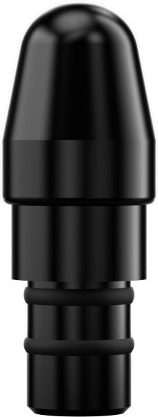 Ein schwarzer, glänzender Objektivadapter mit Ringen.