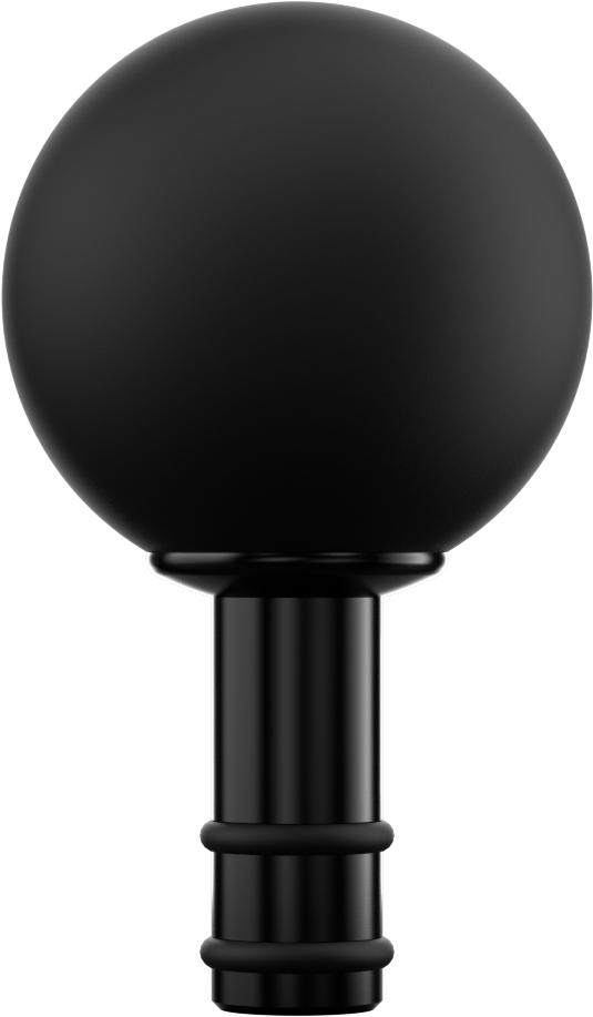 Ein schwarzer Ball auf einem zylindrischen Stiel mit Ringen.