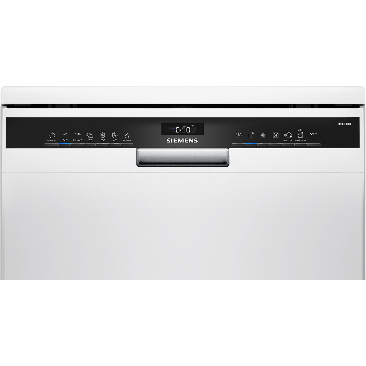 Witte Siemens vaatwasser met bedieningspaneel en digitaal display.