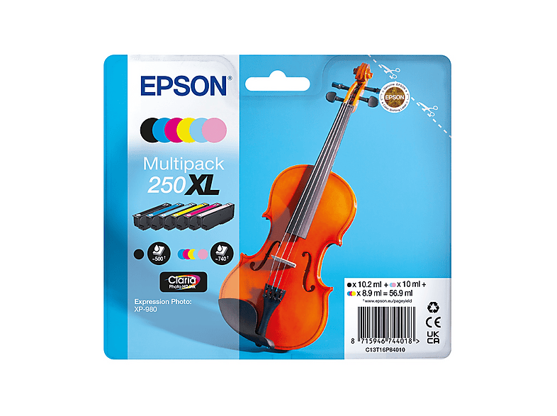 Multipack 6 cartucce EPSON Violino 250 XL Nero, Giallo, Ciano, Magenta, Ciano chiaro, Magenta chiaro