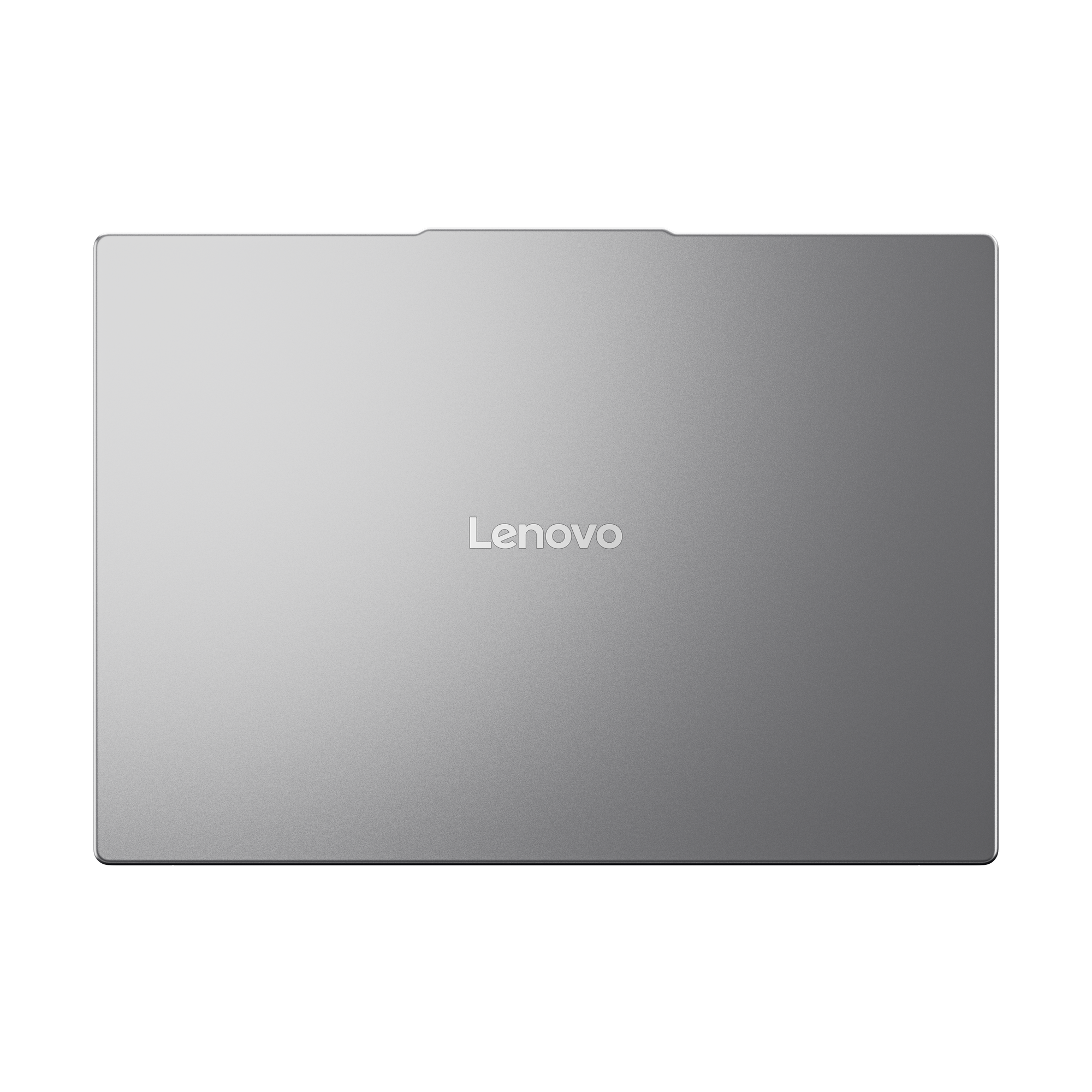 Ein geschlossener, silberner Lenovo Laptop auf schwarzem Hintergrund.