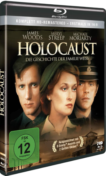 Blu-ray Cover: Drei Gesichter, Titel HOLOCAUST, FSK 12 Siegel, Konzentrationslager-Szene.