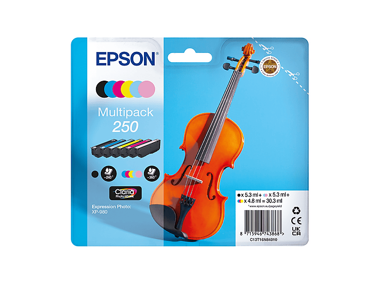 Multipack 6 cartucce EPSON Violino 250 Nero, Giallo, Ciano, Magenta, Ciano chiaro, Magenta chiaro